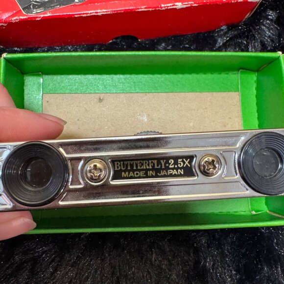 Butterfly 2.5X Opera Glasses Vintage Binoculars Chrome & Green By Compass - Picture 4 of 5